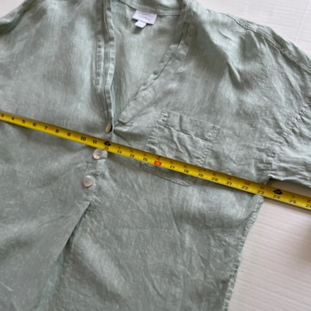J.Jill Linen Woven Sage Tunic Relaxed Fit Blouse Summer V Neck Top Pocket Size L - Picture 8 of 10